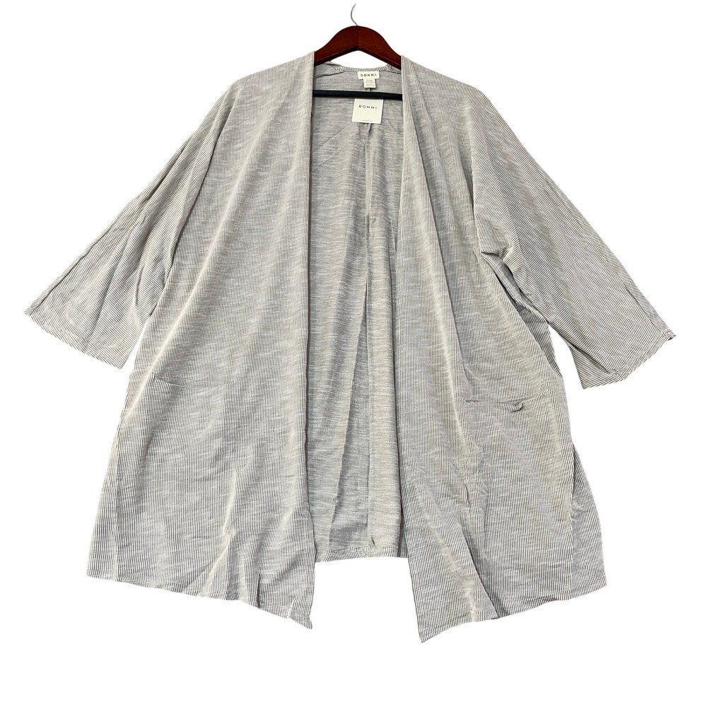 NWT DONNI Seersucker Cardigan Women's OSFA Plus Gray Cotton Blend